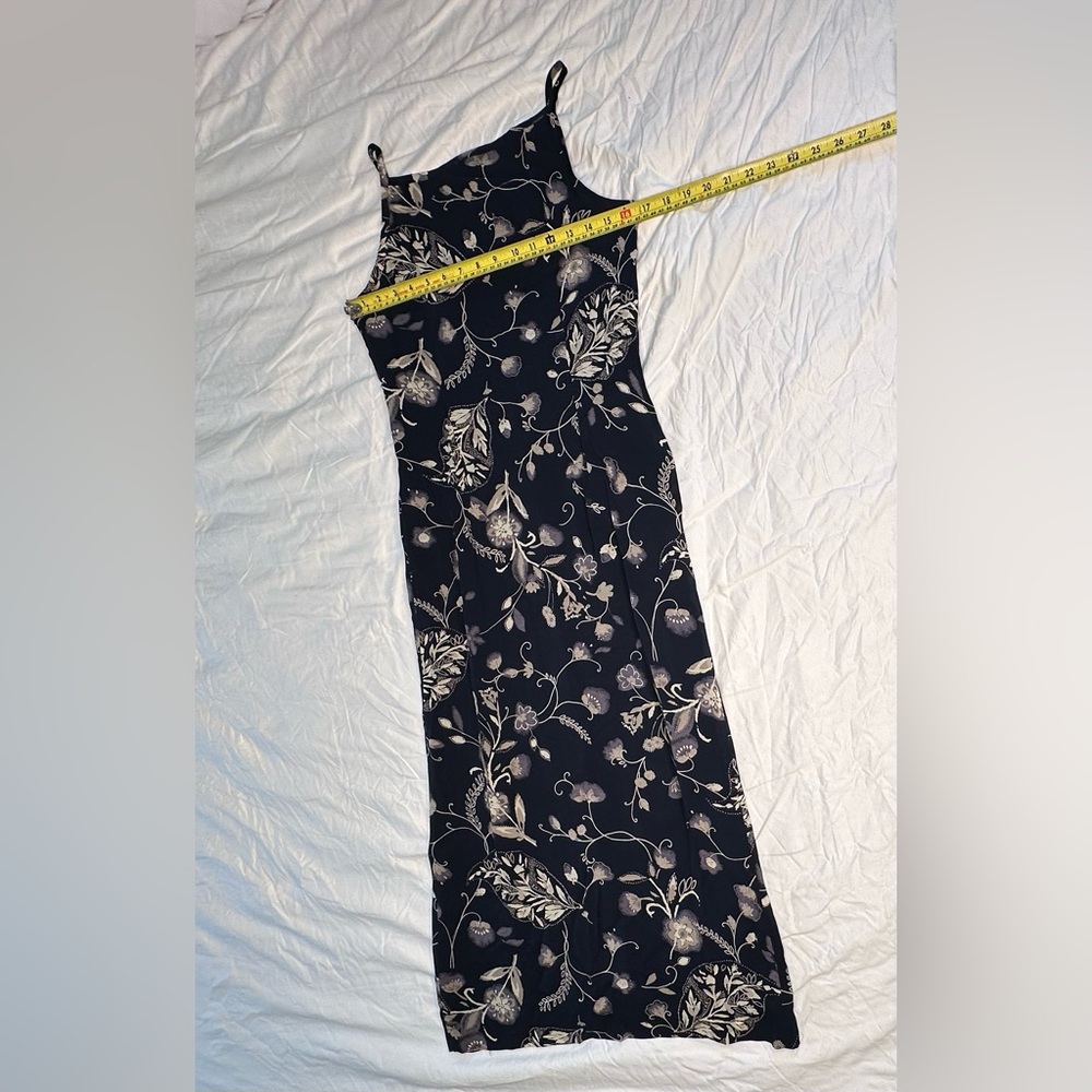 Harold’s Vintage 90s Floral Slip Dress – Navy Rayon Maxi – Size 4 - Picture 10 of 13